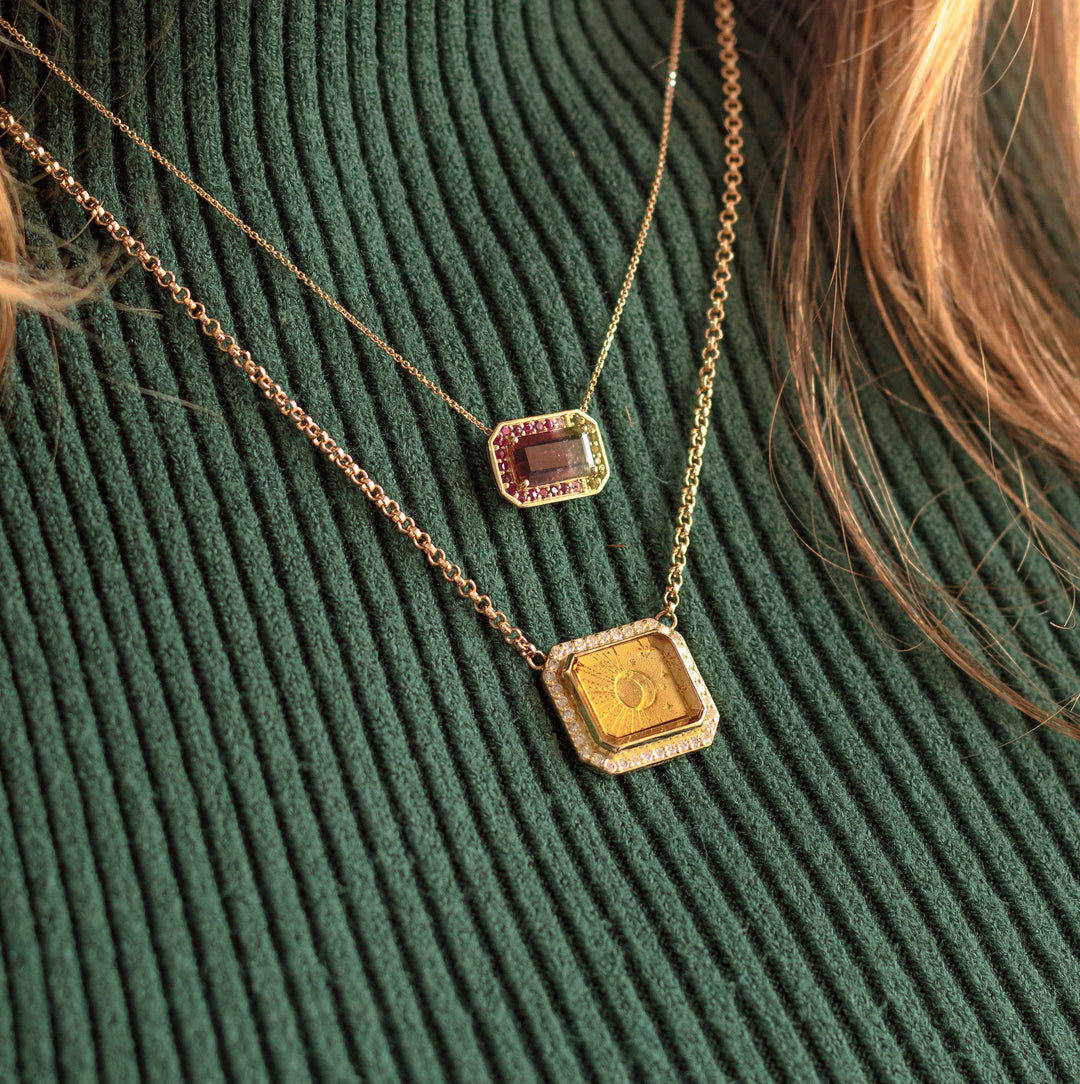 Golden Futures Large Pendant - Sun & Moon