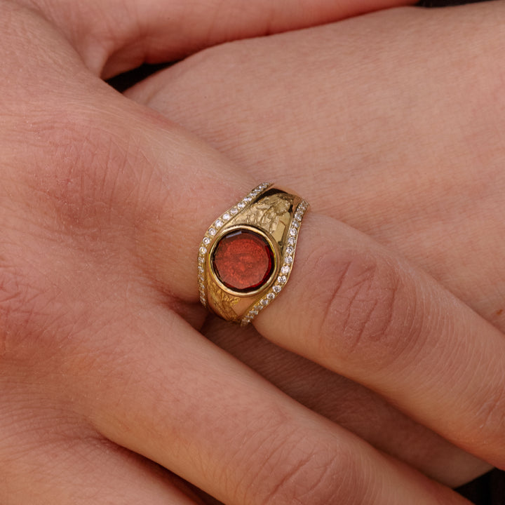 Golden Futures Signet Ring - Heart in Hands