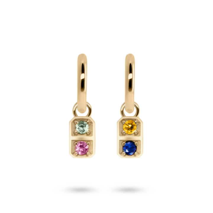 Mini Domino Charm on Huggie Hoops - Pair