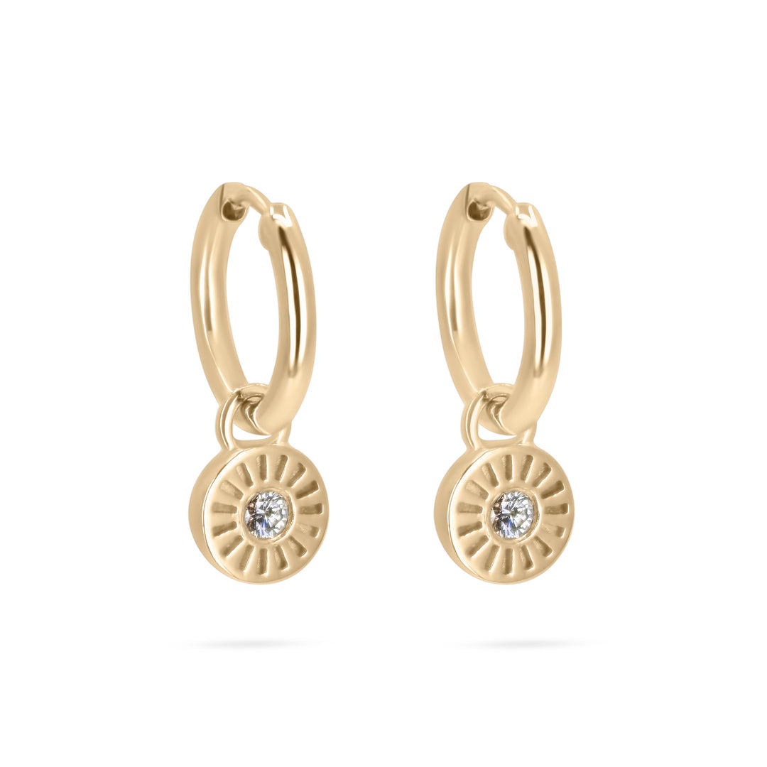 Mini Sunray Diamond Charm on Huggie Hoops - Pair