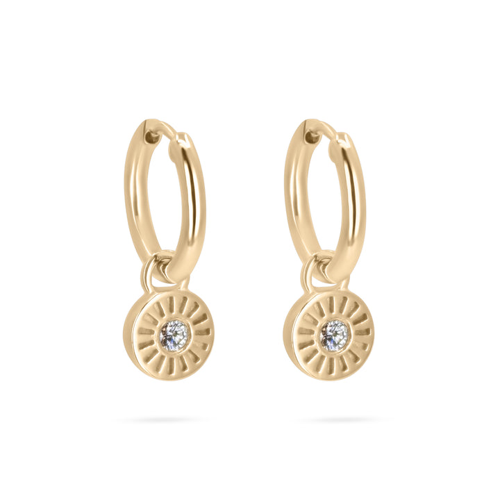 Mini Sunray Diamond Charm on Huggie Hoops - Pair