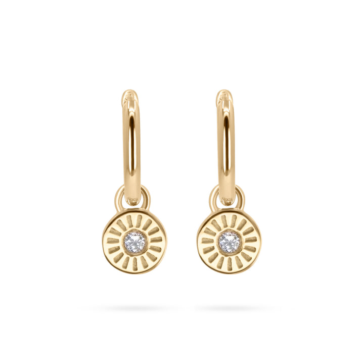 Mini Sunray Diamond Charm on Huggie Hoops - Pair