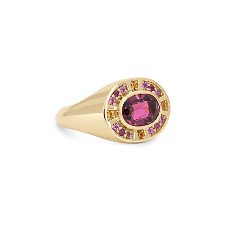 Sunray Halo Signet Ring - Pink Tourmaline with Sapphire Surround