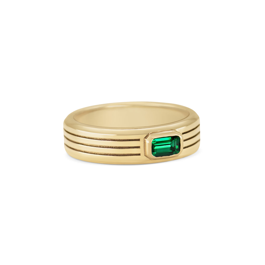Tri-Groove Ring with Emerald Cut Stone