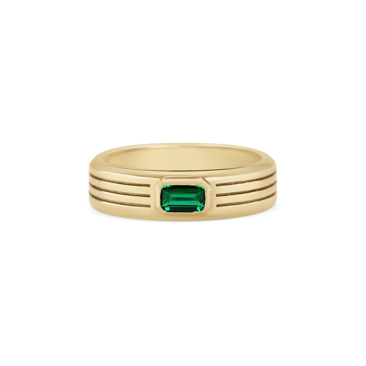 Tri-Groove Ring with Emerald Cut Stone