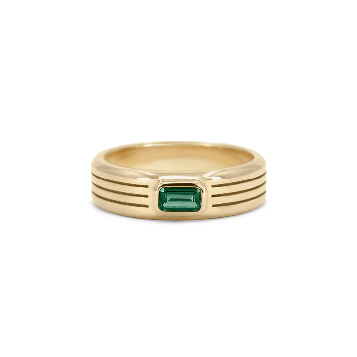 Tri-Groove Ring with Emerald Cut Stone