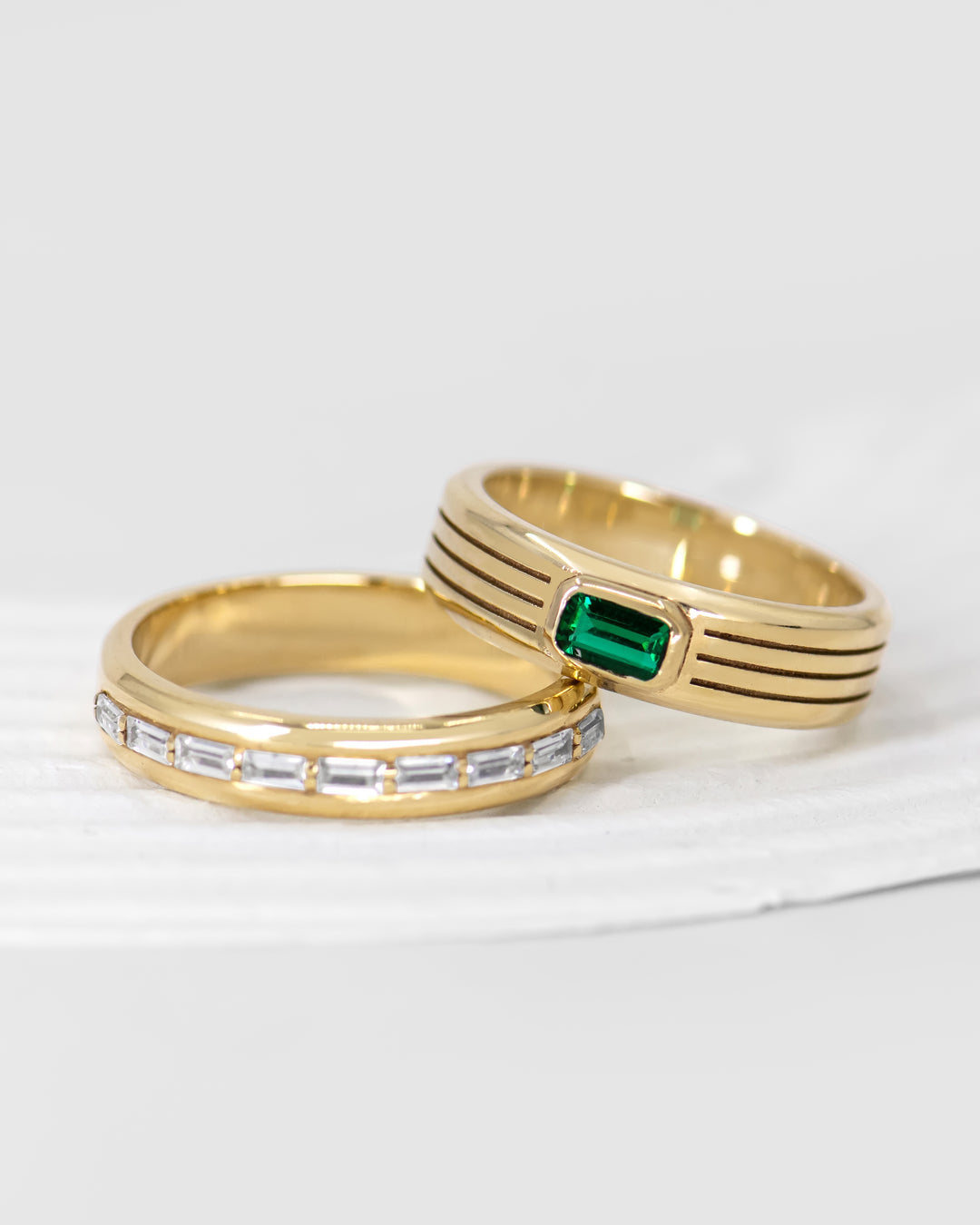 Tri-Grooved Ring with Emerald Cut Stone