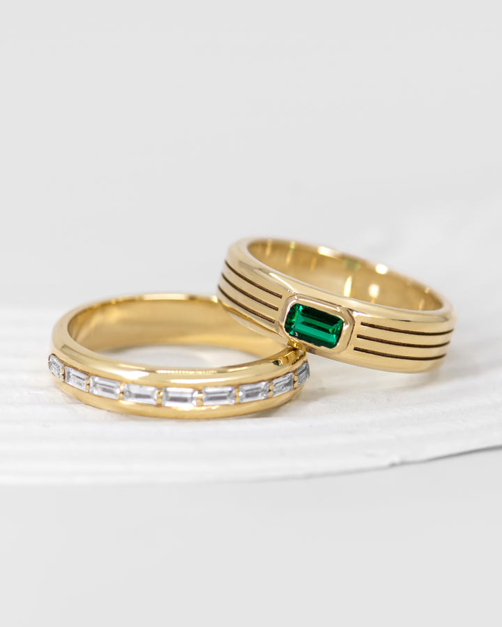 Tri-Grooved Ring with Emerald Cut Stone