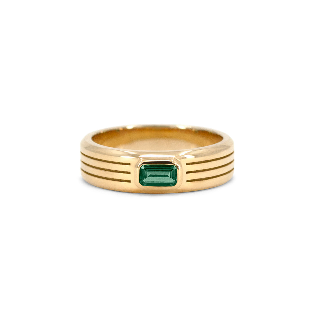 Tri-Grooved Ring with Emerald Cut Stone
