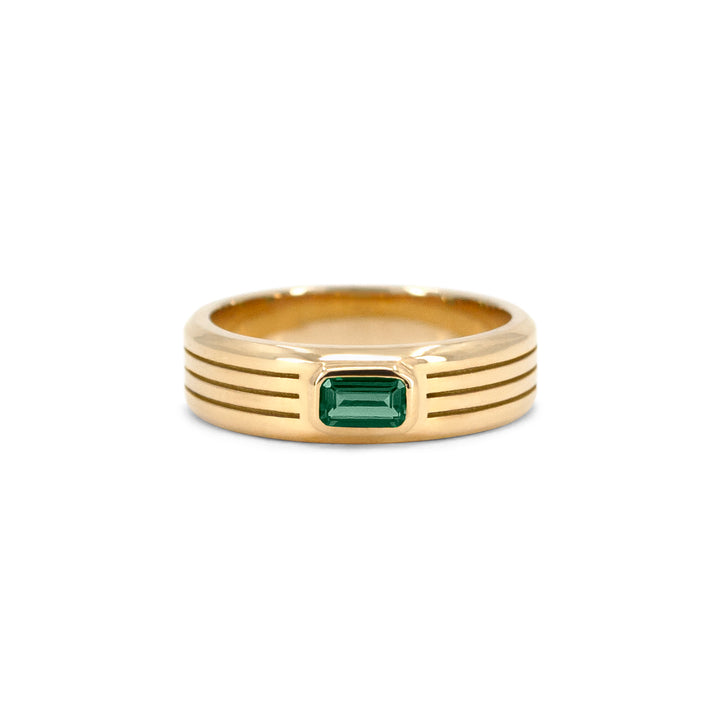 Tri-Grooved Ring with Emerald Cut Stone