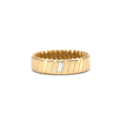 Diagonal Groove Ring with Set Stone