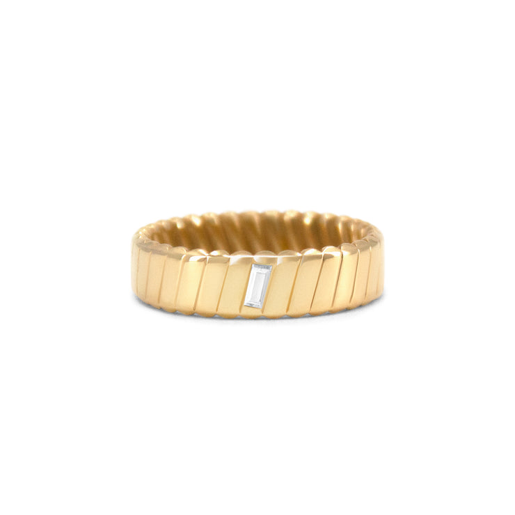 Diagonal Groove Ring with Set Stone
