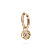 Mini Sunray Charm with Diamond on Huggie Hoop - Single