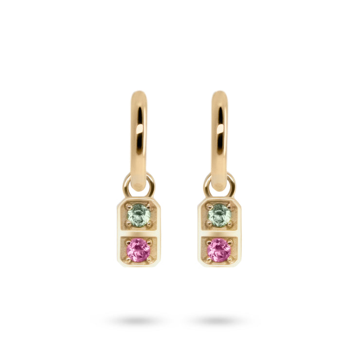 Mini Domino Charms on Huggie Hoops - Pair